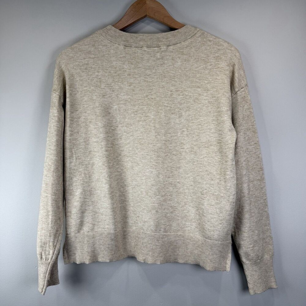 Rae Dunn Women's Size M "WEEKEND." Beige Crew Neck Knit Sweater Minimalist - Picture 8 of 8
